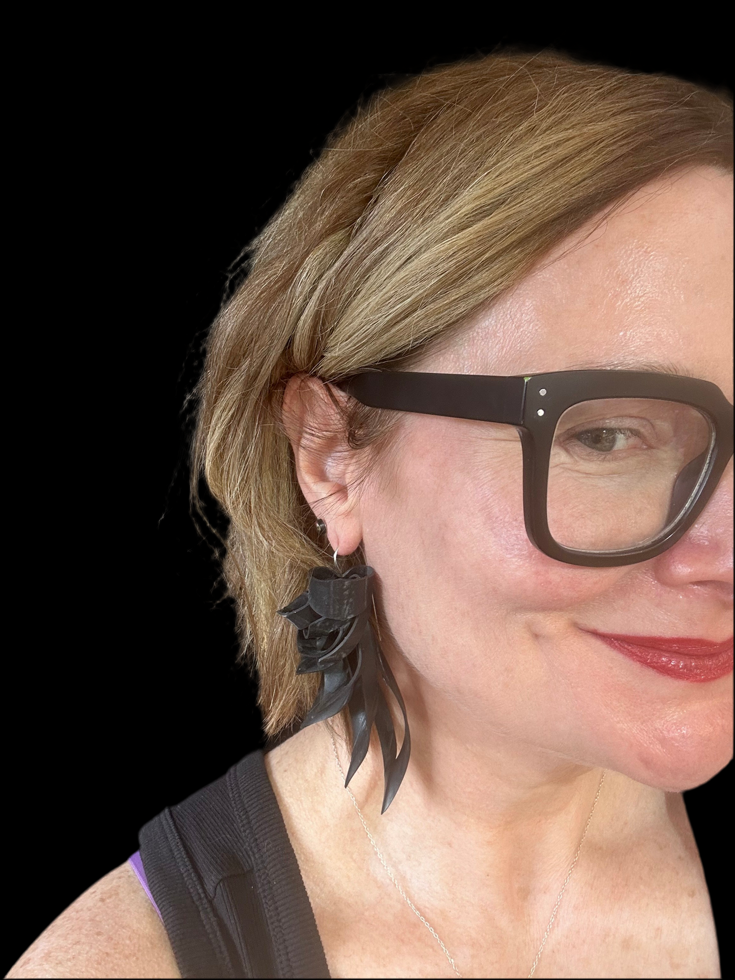 Medium Abstract Leaf Shape Inner tube Statement Earring with Recycled Sterling SIlver Hooks