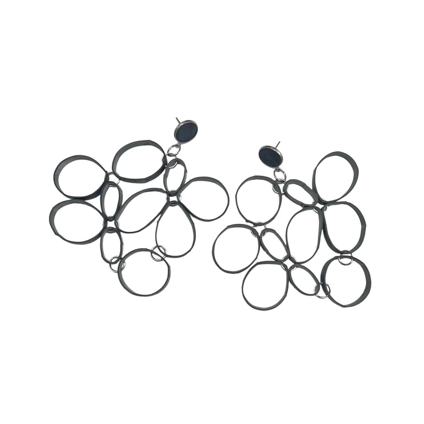 Abstract floral upcycled bicycle inner tube large statement earrings