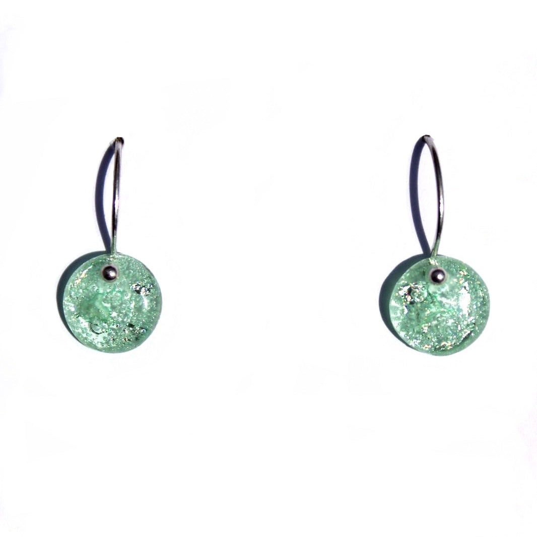 CD Seaglass Small Round Pendant and matching drop earrings