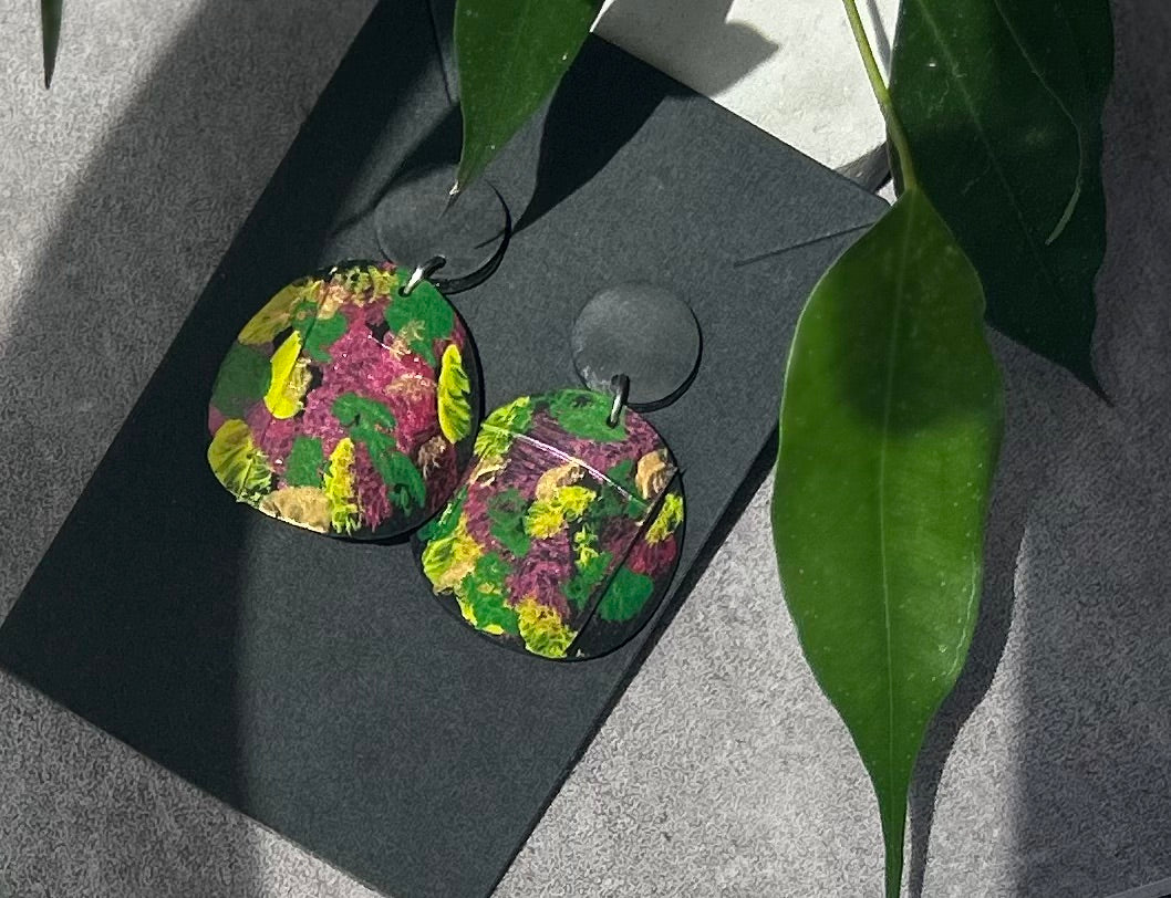 Upcycled Bicycle inner tube rubber earrings - flat cut and hand painted