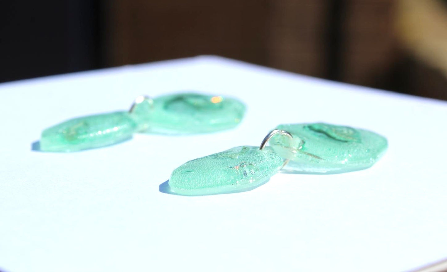 Small 'pebble' CD Seaglass earrings and matching pendant