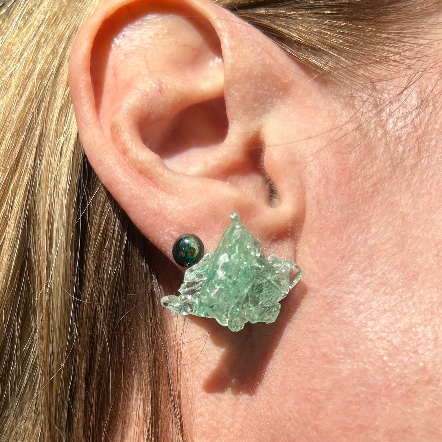 'Shattered' CD Seaglass Statement stud earrings and Brooch