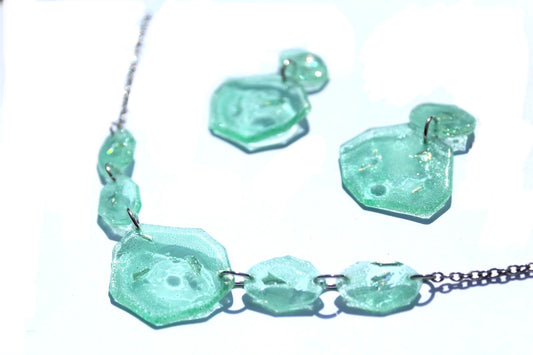 Upcycled CD 'Pebble' New Collection Statement Necklace and matching Earrings