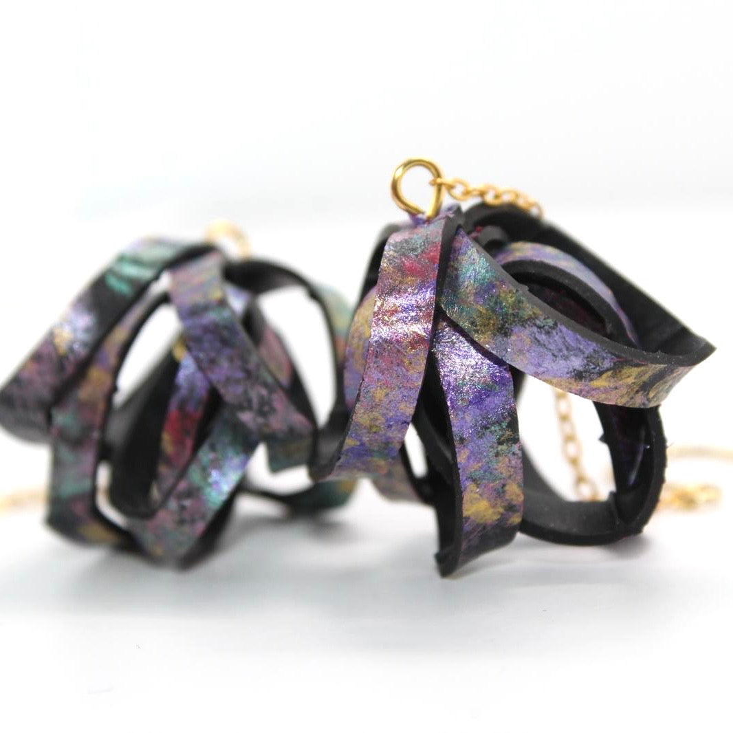 Hand painted Rubber 'Popcorn' Chain Earrings