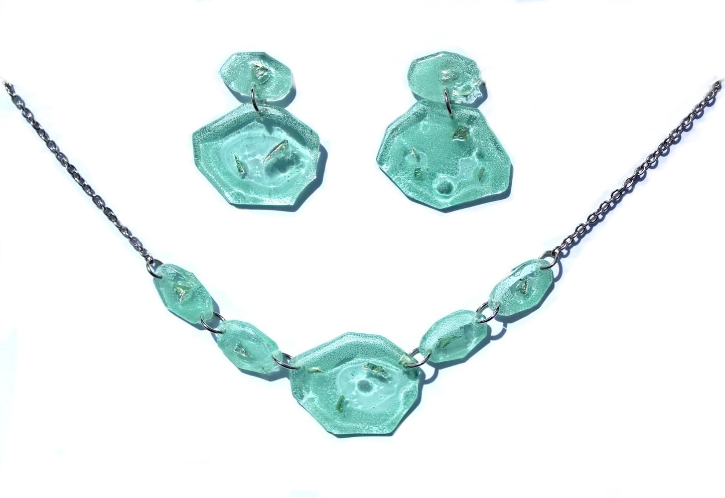 Upcycled CD 'Pebble' New Collection Statement Necklace and matching Earrings
