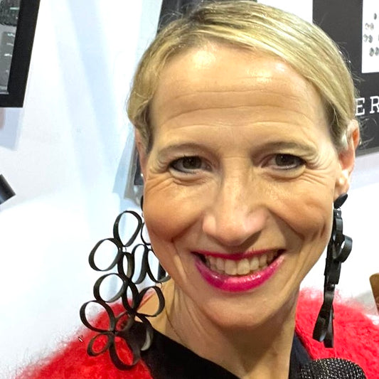 Abstract floral upcycled bicycle inner tube large statement earrings