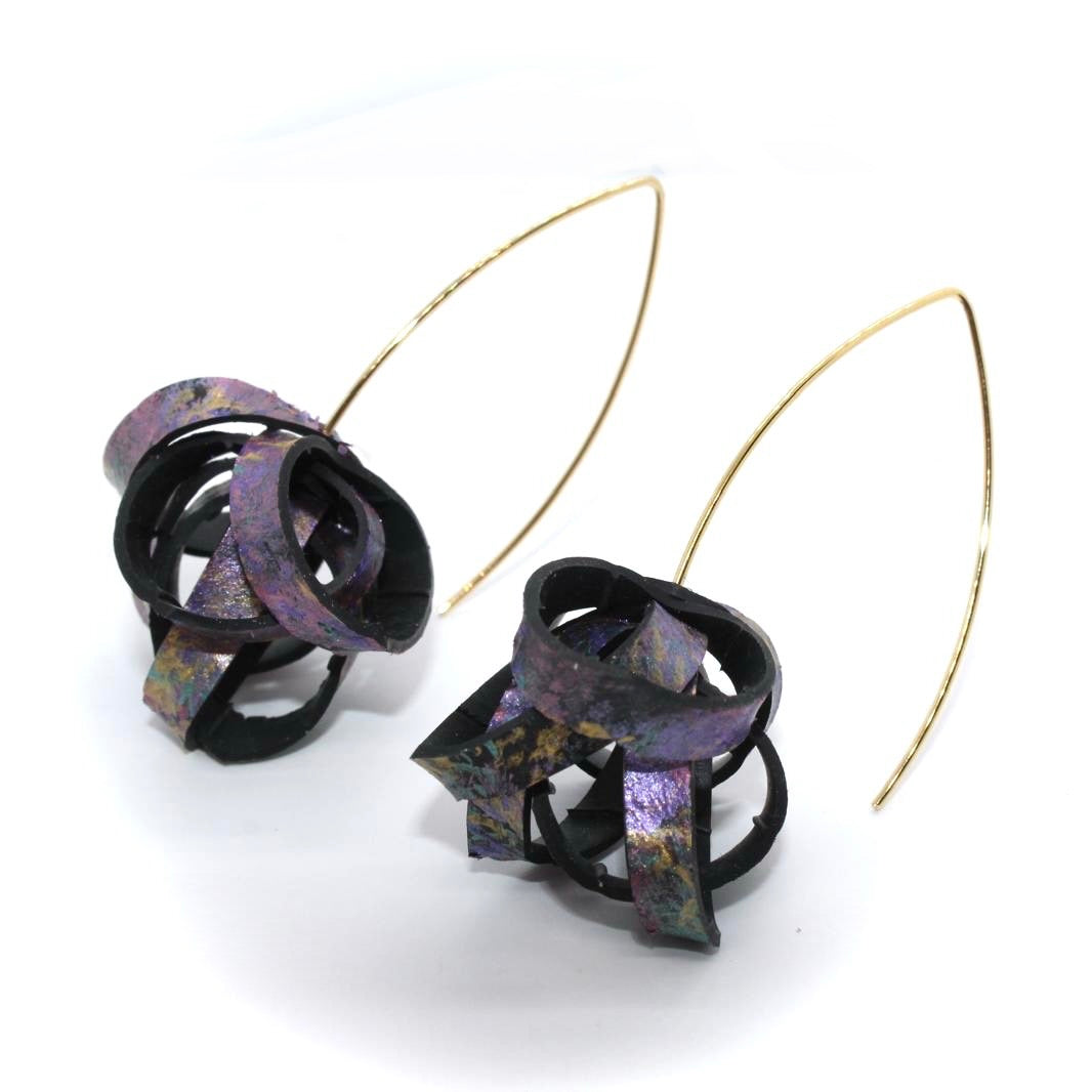 Hand painted Rubber 'Popcorn' Hook Earrings