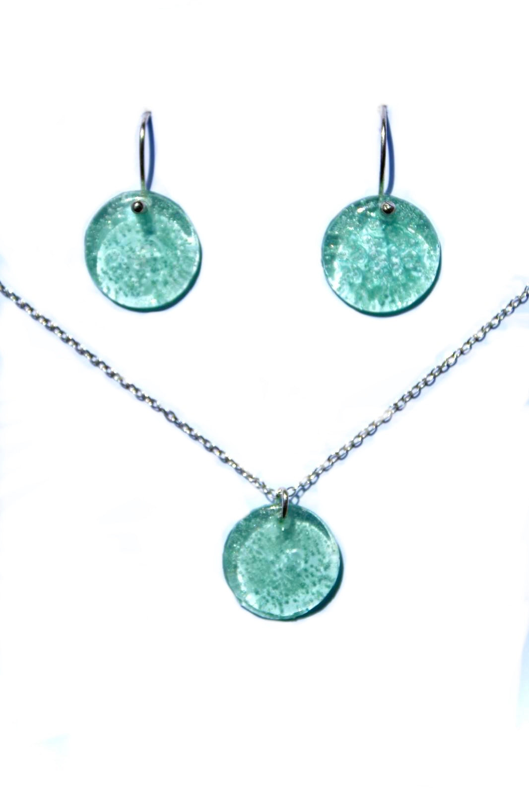 CD Seaglass Pendant and matching Drop earrings large