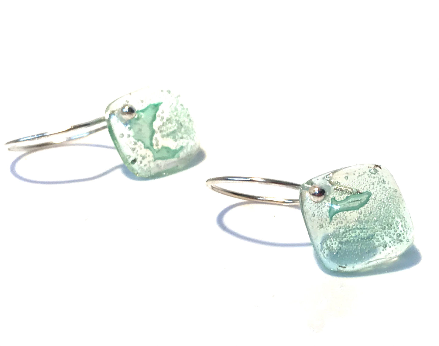 CD 'sea glass' 1cm diamond shape earring on recycled sterling silver hooks