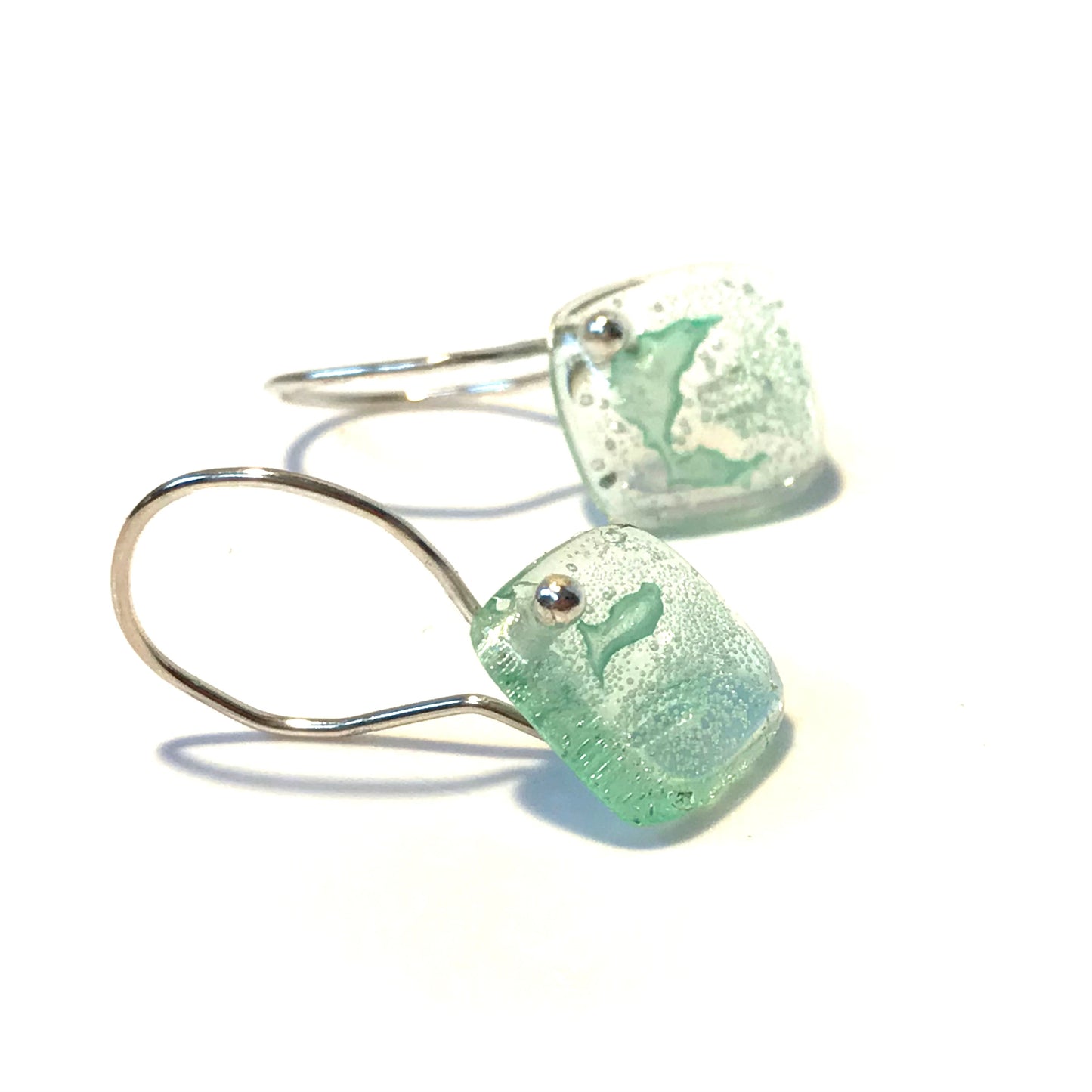 CD 'sea glass' 1cm diamond shape earring on recycled sterling silver hooks