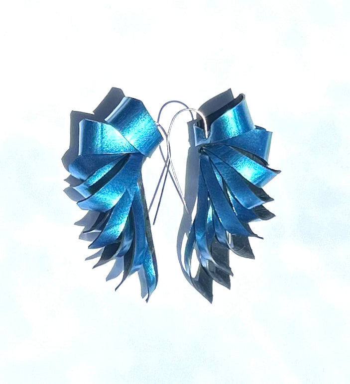 Medium Abstract Leaf Shape Inner tube Statement Earring with Recycled Sterling SIlver Hooks