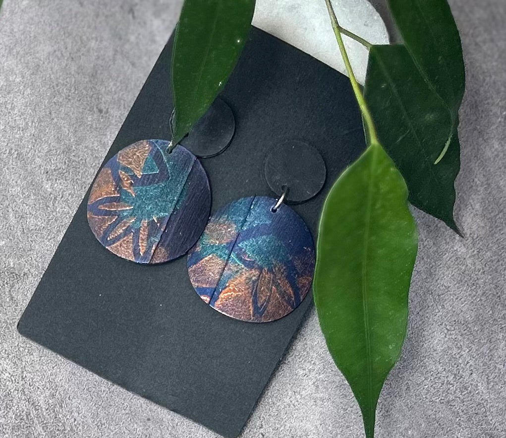 Upcycled Bicycle inner tube rubber earrings - flat cut and hand painted