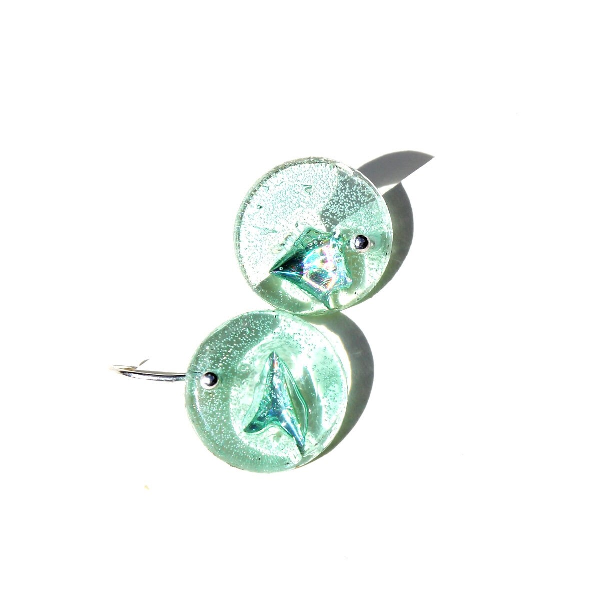 Upcycled CD 16mm round ‘sea glass’ earring on sterling silver hook