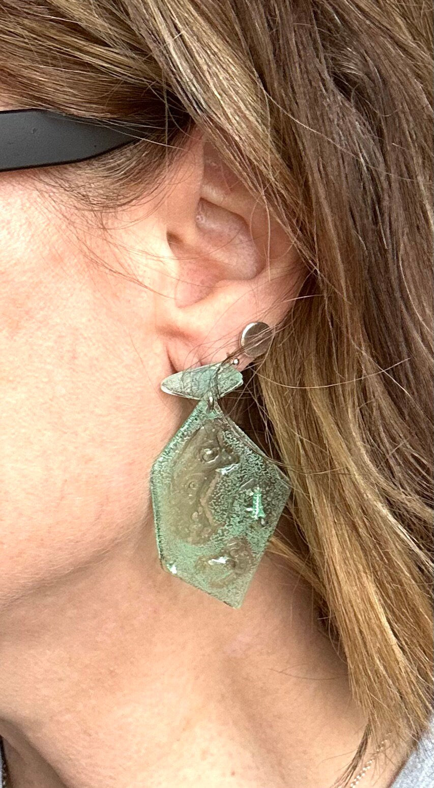 Statement Earrings, Seaglass Colour, Upcycled CD, New Collection 'Shattered Glass'