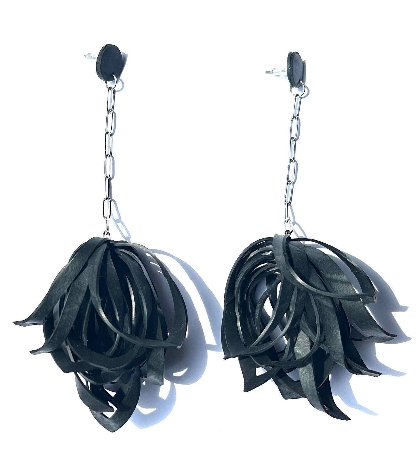 Upcycled bicycle inner tube 'tulip' statement earrings