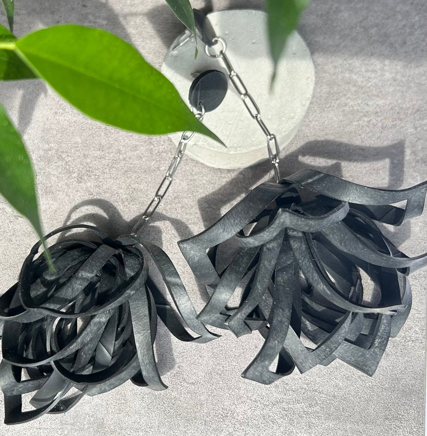 Upcycled bicycle inner tube 'tulip' statement earrings