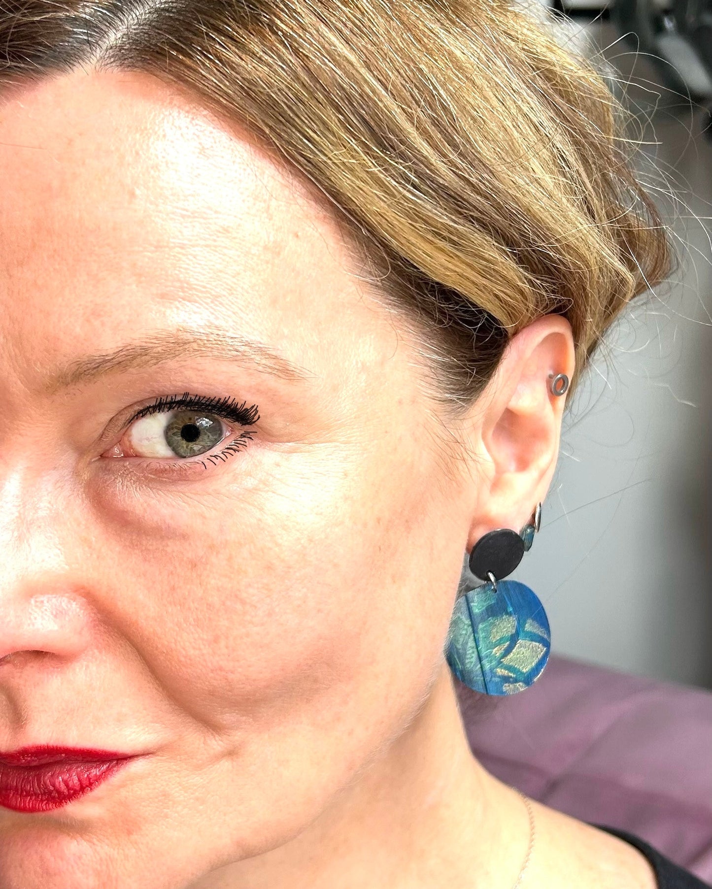 Upcycled Bicycle inner tube rubber earrings - flat cut and hand painted