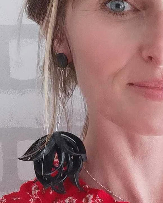 Upcycled bicycle inner tube 'tulip' statement earrings